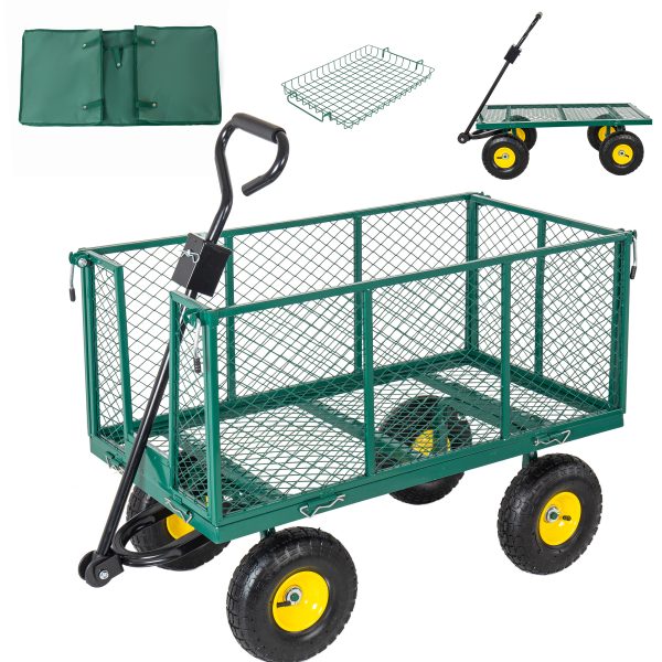 3-in-1 Oversized Steel Garden Cart , 880lbs Pullable Mesh Metal Garden Cart, All-Terrain Utility Cart with Removable Liner & Side Panels & Mesh Tray for Outdoor Lawn, Patio and Landscaping, Green 3-in-1 Oversized Steel Garden Cart , 880lbs Pullable Mesh Metal Garden Cart, All-Terrain Utility Cart with Removable Liner & Side Panels & Mesh Tray for Outdoor Lawn, Patio and Landscaping, Green
