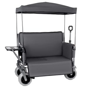 3-in-1 Collapsible Wagon Converts to Bench Convertible Folding Wagon Cart with Canopy &Rear-Mounted Folding Tabletop, 500lbs Heavy-Duty, 180L Capacity for Camping, Beach, Garden, Fishing-Gray 3-in-1 Collapsible Wagon Converts to Bench Convertible Folding Wagon Cart with Canopy &Rear-Mounted Folding Tabletop, 500lbs Heavy-Duty, 180L Capacity for Camping, Beach, Garden, Fishing-Gray