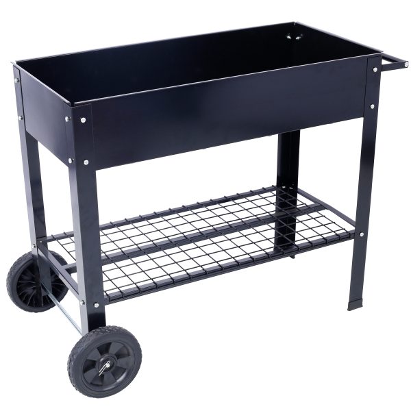 Products Elevated Mobile Raised Ergonomic Metal Planter Garden Bed for Backyard, Patio w/Wheels, Lower Shelf, black Products Elevated Mobile Raised Ergonomic Metal Planter Garden Bed for Backyard, Patio w/Wheels, Lower Shelf, black