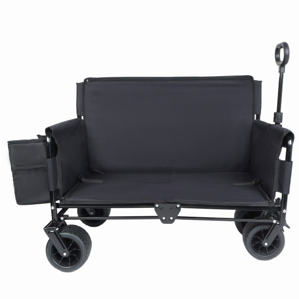 3-in-1 Convertible Folding Wagon Cart with Bench Seat & Storage - Includes 1 ice pack, 500lbs Heavy-Duty Utility Wagon, 180L Capacity All-Terrain Wheels for Camping, Beach, Sports, Garden, black